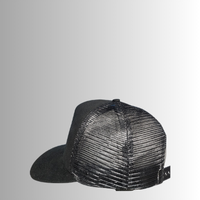 Black mesh trucker cap with customizable DTF printed logo or artwork