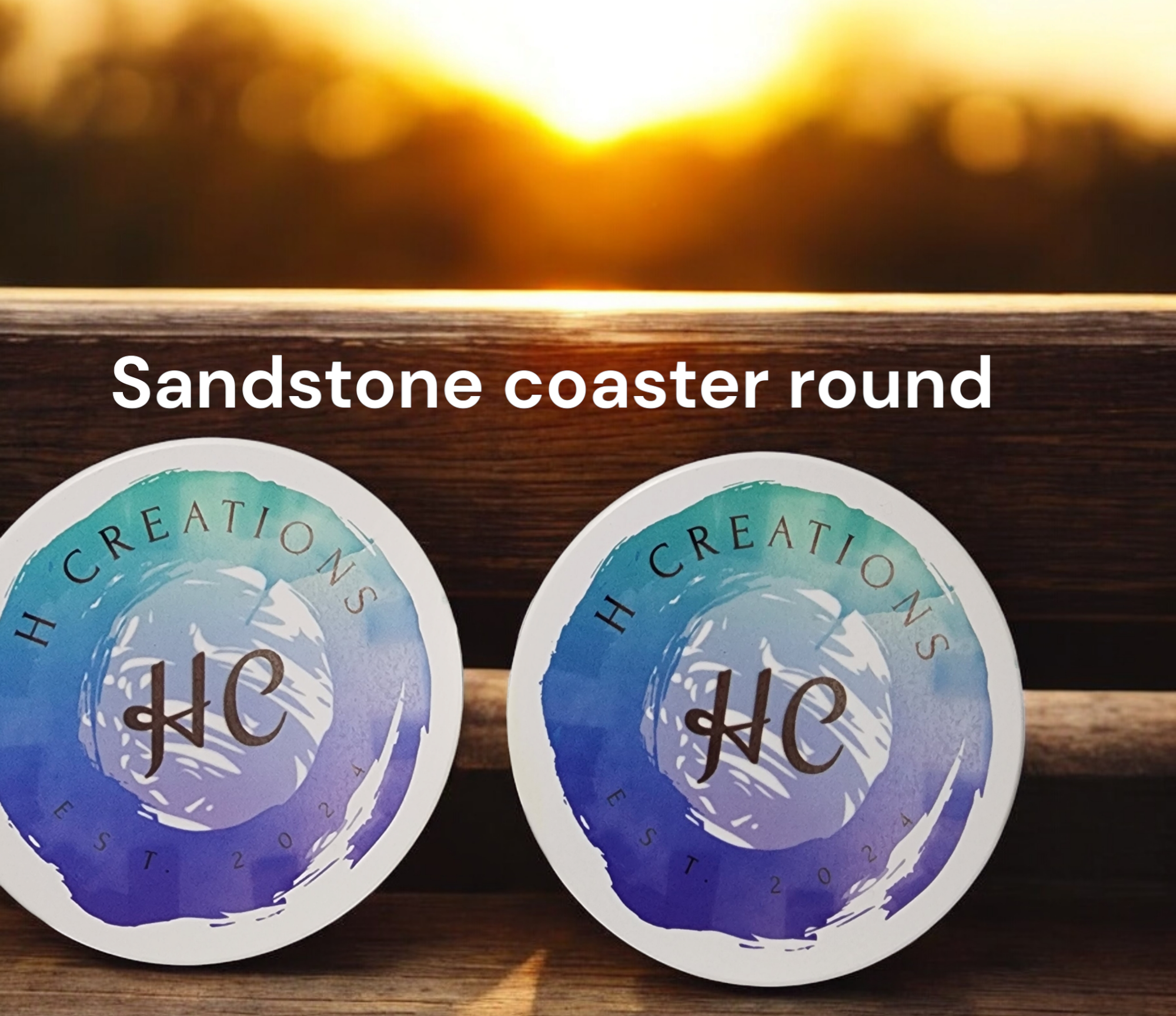 Sandstone round coasters with custom logo design.