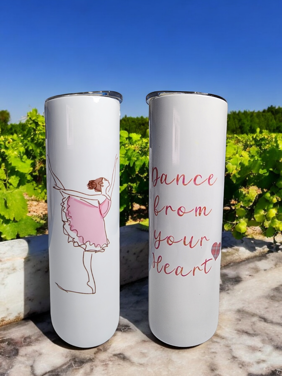 Dance from Your Heart tumbler with quote on 20oz stainless steel cup