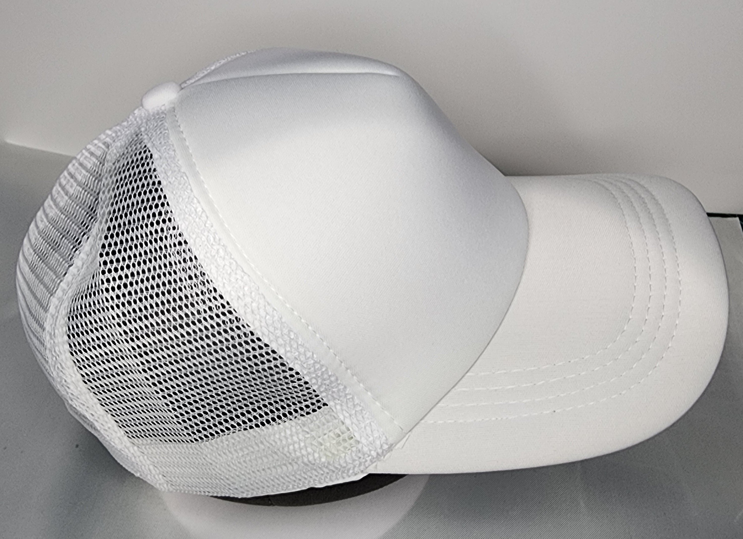 Trucker poly mesh cap in red and black with custom branding