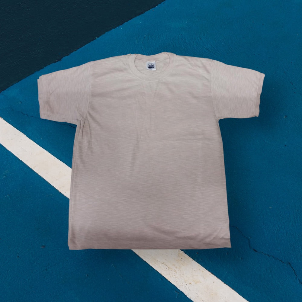 Round neck linen cotton blank T-shirt folded flat